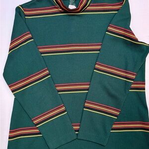 Groovy 70s Show Vintage Green Striped Women's Mock Turtleneck with Zipper
